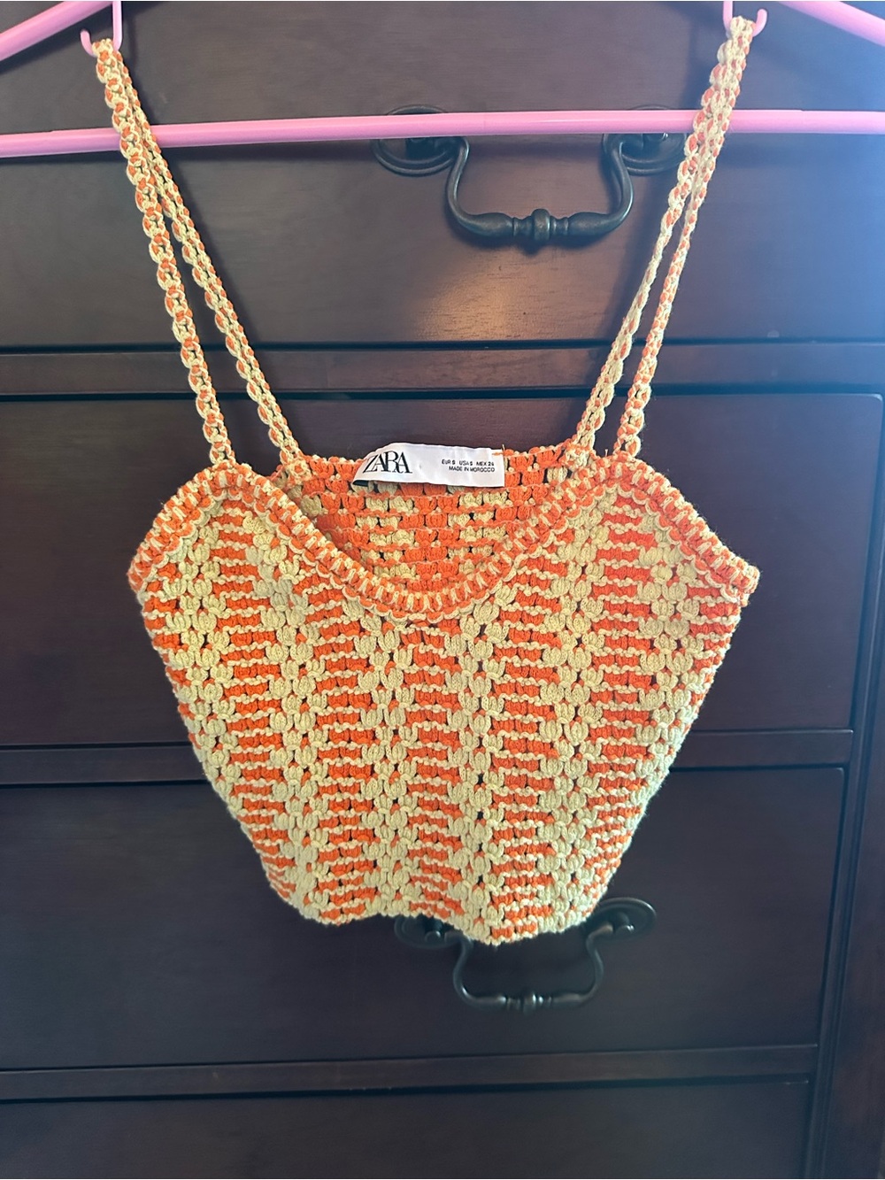 ZARA Orange and Cream Crochet Camisole